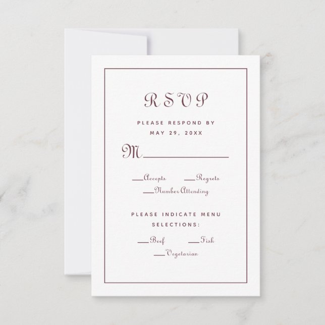 Elegant Wedding Meal Choice Enclosure Burgundy RSVP Card (Front)