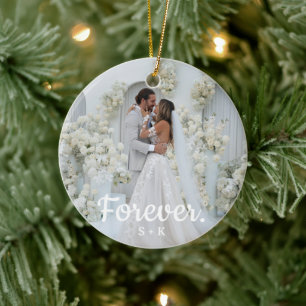Elegant Wedding Memory Photo Ceramic Ornament