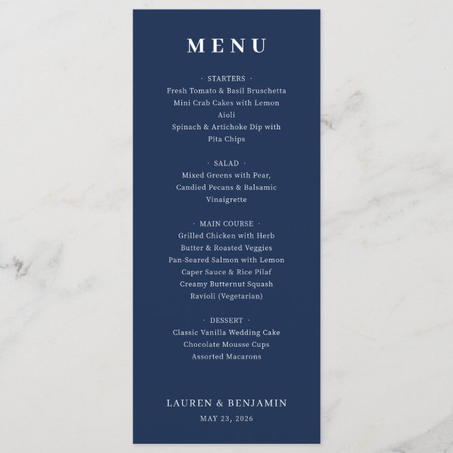 Elegant Wedding Menu Card (Front)