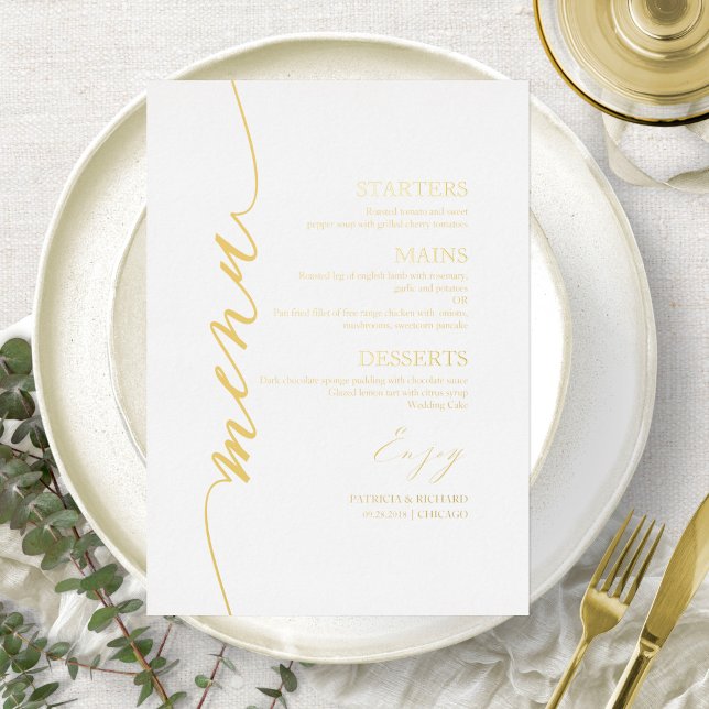 Elegant Wedding Menu Card Modern Calligraphy Foil (Creator Uploaded)