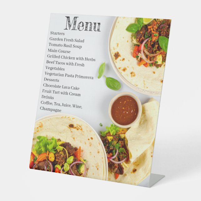 Elegant Wedding Menu Card – Modern Food Pedestal Sign (Front)