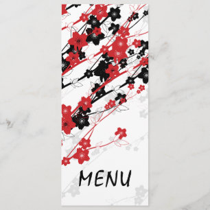 Elegant Wedding Menu Japanese Flowers Red