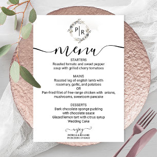 Elegant Wedding Menu Modern Calligraphy Card