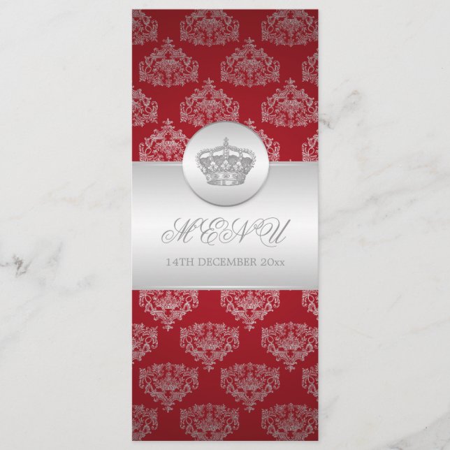 Elegant Wedding Menu Royal Crown Red (Front)
