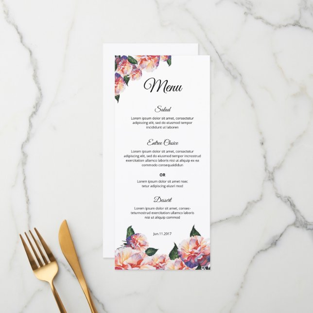 Elegant Wedding Menu Template – Printable design (Front/Back In Situ)