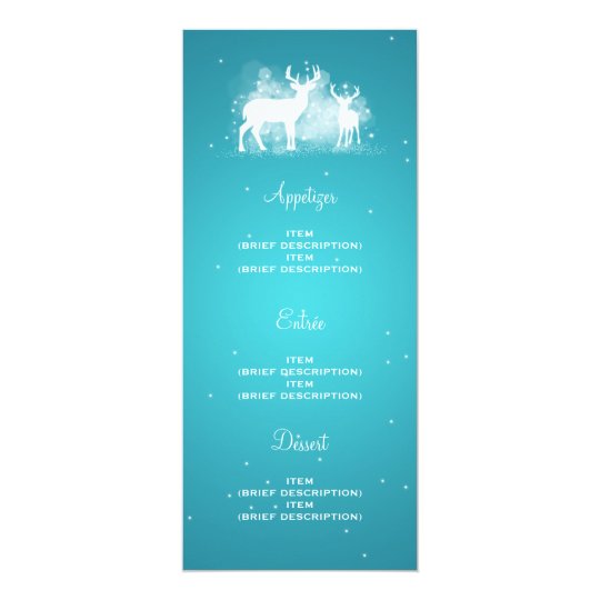 Elegant Wedding Menu Winter Deer Sparkle Turquoise Card