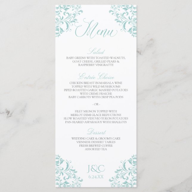 Elegant Wedding Menus | Nadine (Light Turquoise) (Front)