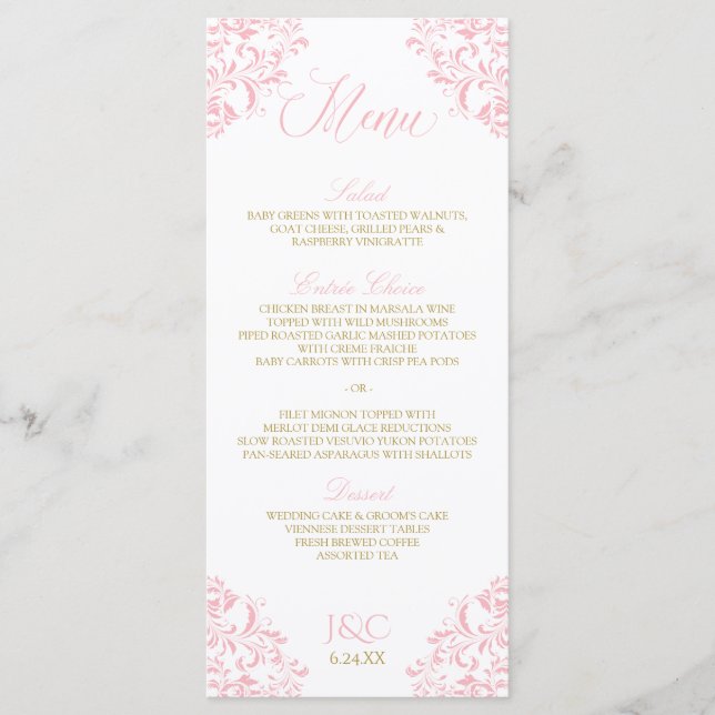 Elegant Wedding Menus | Nadine (Pink & Gold) (Front)