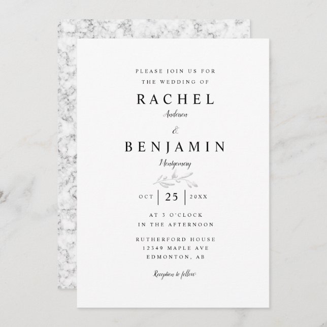 Elegant Wedding Minimal Marble Invitation (Front/Back)