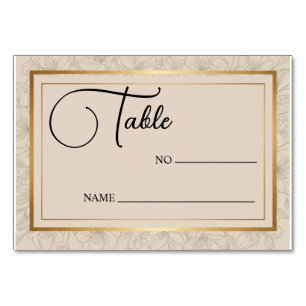 Elegant Wedding Minimalist Gold Frame & Floral Table Number