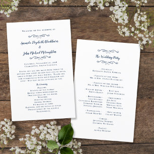 Elegant Wedding Modern Ceremony Navy Blue Program