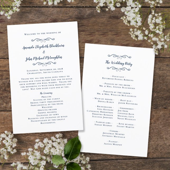 Elegant Wedding Modern Ceremony Navy Blue Program  (Creator Uploaded)