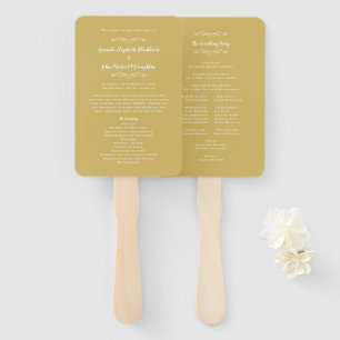 Elegant Wedding Modern Ceremony Program Gold White Hand Fan