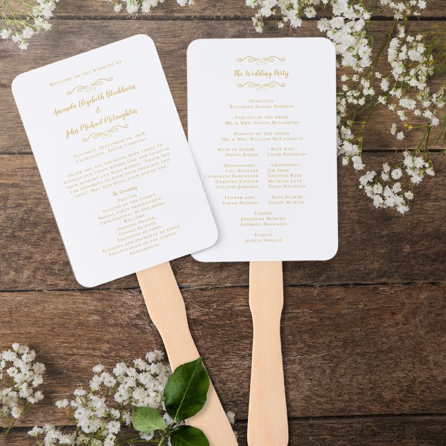 Elegant Wedding Modern Ceremony Program Gold White Hand Fan (Creator Uploaded)