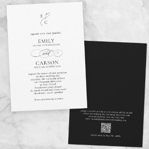 Elegant Wedding Modern Monogram Logo QR Code Black Invitation