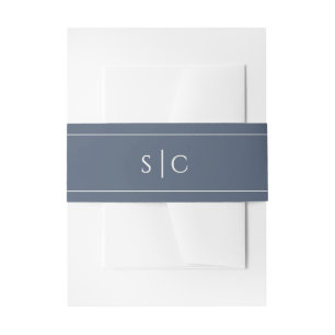 Elegant Wedding Modern Monogram Simple Blue Invitation Belly Band