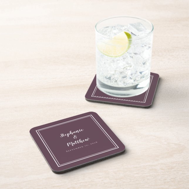 Elegant Wedding Modern Purple Minimalist Newlywed Coaster (Right Side)