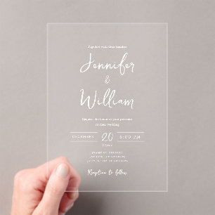Elegant Wedding Modern Script Typography White Acrylic Invitations