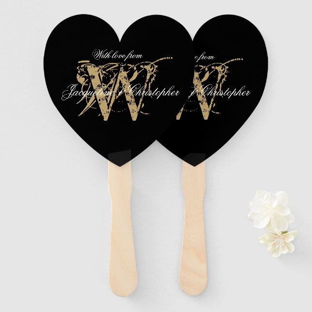 Elegant Wedding Monogram And Names Chic  Hand Fan (Front and Back)