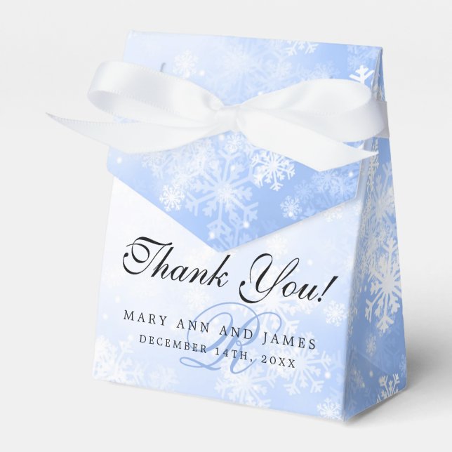 Elegant Wedding Monogram Blue Winter Wonderland Favour Box (Front Side)