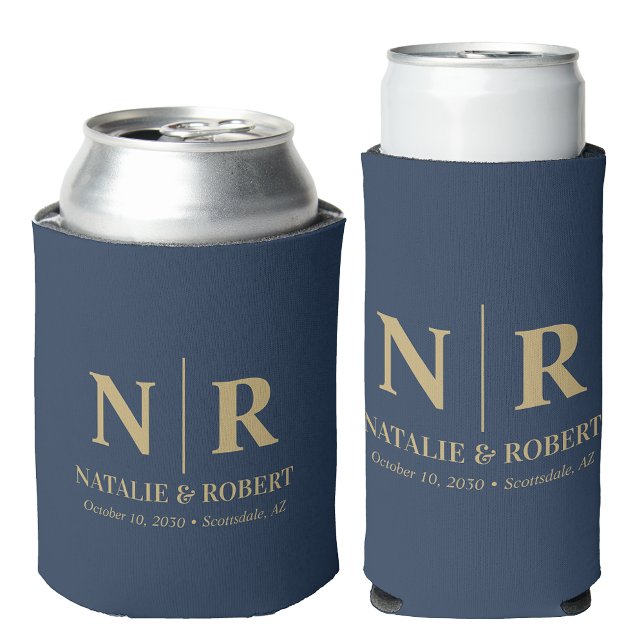 Elegant Wedding Monogram Bride Groom Initials Can Cooler (Creator Uploaded)