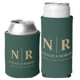 Elegant Wedding Monogram Bride Groom Initials Can Cooler