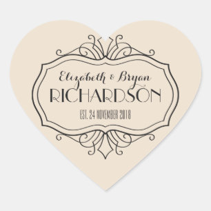 Elegant Wedding Monogram Choose Your Own Colour Hu Heart Sticker