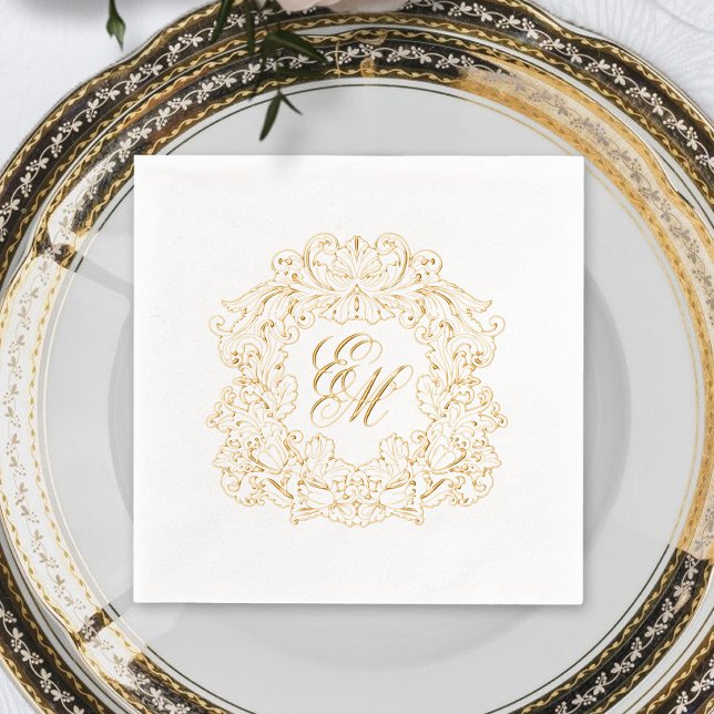 Elegant Wedding Monogram Crest Foil Napkins (Creator Uploaded)