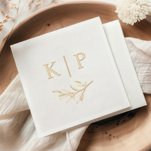 Elegant Wedding Monogram Greenery leaves Foil Napkins