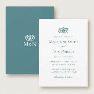 Elegant Wedding Monogram Invitation Ornate Teal