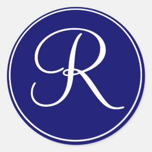 Elegant Wedding Monogram Navy White Labels