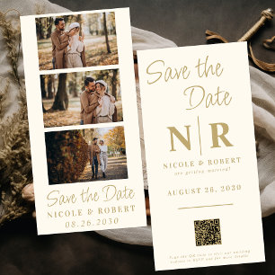 Elegant Wedding Monogram Photo Strip QR Code Save The Date