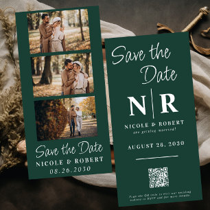 Elegant Wedding Monogram Photo Strip QR Code Save The Date