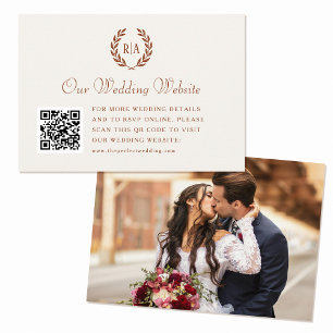 Elegant Wedding Monogram QR Code Terracotta Cream Enclosure Card