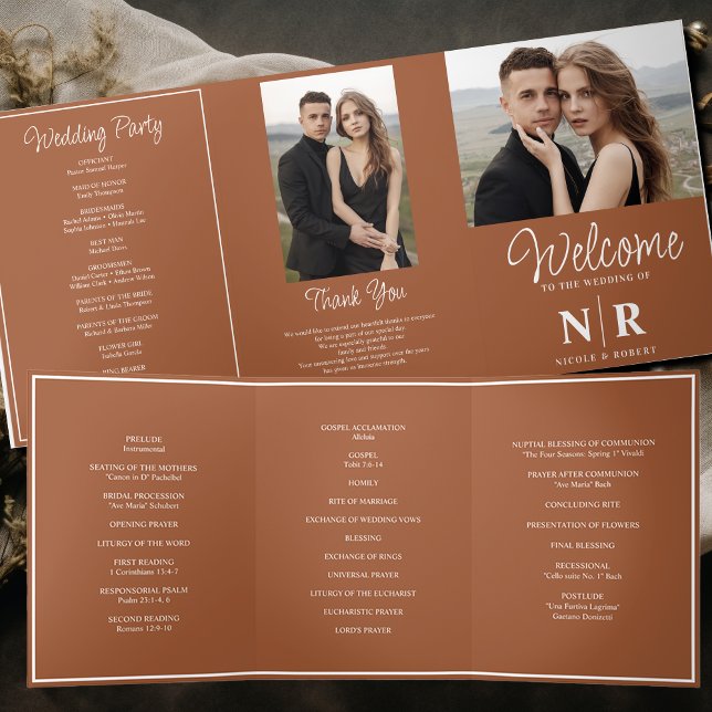 Elegant Wedding Monogram Tri-Fold Wedding Program (Creator Uploaded)