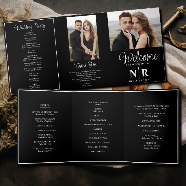Elegant Wedding Monogram Tri-Fold Wedding Program (Creator Uploaded)