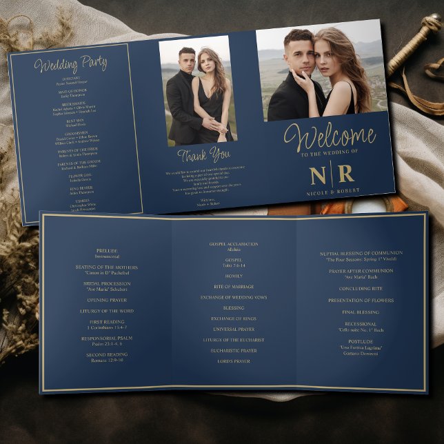 Elegant Wedding Monogram Tri-Fold Wedding Program (Creator Uploaded)