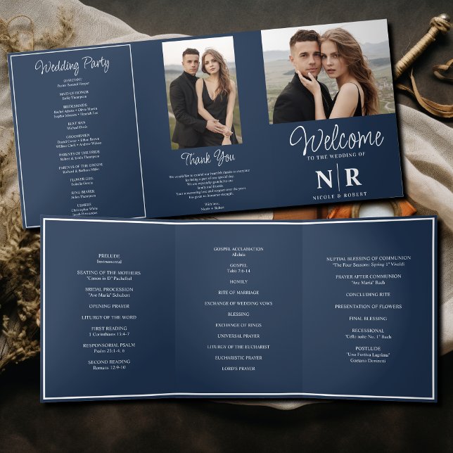 Elegant Wedding Monogram Tri-Fold Wedding Program (Creator Uploaded)