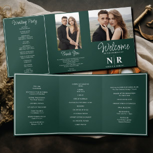 Elegant Wedding Monogram Tri-Fold Wedding Program Holiday Card