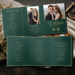 Elegant Wedding Monogram Tri-Fold Wedding Program Holiday Card<br><div class="desc">Introducing our Emerald Green and Gold Elegant Wedding Monogram Tri-Fold Wedding Program, where sophistication meets functionality for a memorable wedding ceremony experience. Crafted with exquisite attention to detail, this tri-fold program is designed to guide your guests seamlessly through every moment of your special day. The luxurious combination of emerald green...</div>