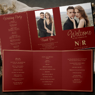Elegant Wedding Monogram Tri-Fold Wedding Program Holiday Card