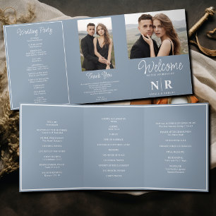 Elegant Wedding Monogram Tri-Fold Wedding Program Holiday Card