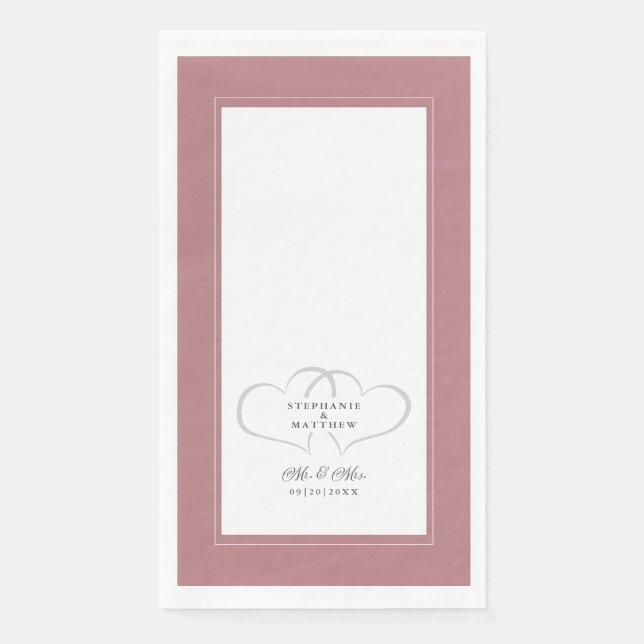 Elegant Wedding Mr & Mrs Dusty Rose Chic Hearts Napkin (Front)