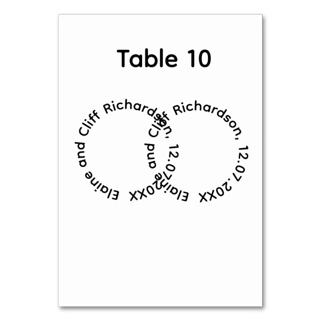 Elegant Wedding, Names,  Table Number (Front)