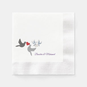 Elegant Wedding Napkin with Love Doves and Rings –