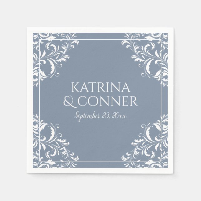 Elegant Wedding Napkins | Nadine (Dusty Blue) (Front)