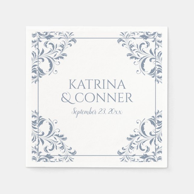 Elegant Wedding Napkins | Nadine (Dusty Blue) 2 (Front)