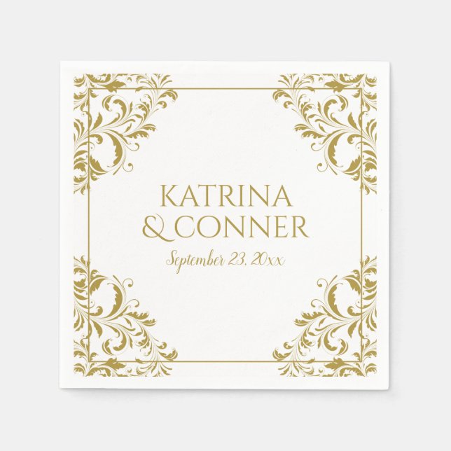Elegant Wedding Napkins | Nadine (Gold) 2 (Front)