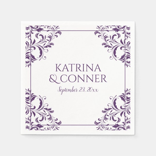 Elegant Wedding Napkins | Nadine (Plum / Purple) 2 (Front)