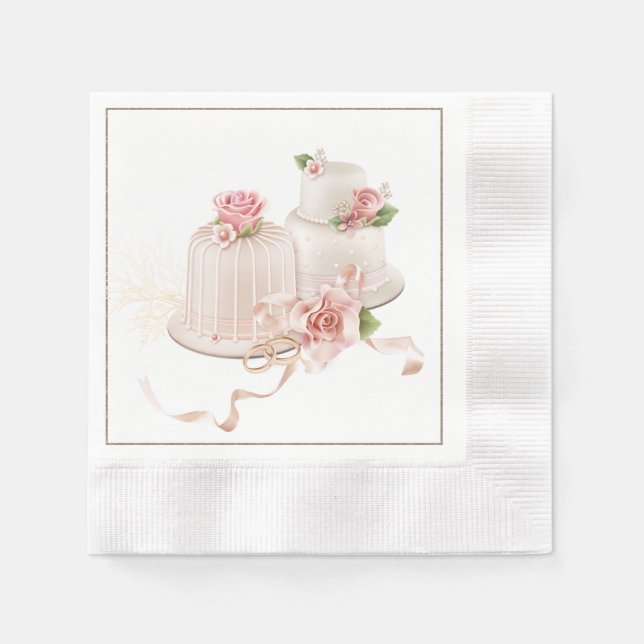 Elegant Wedding Napkins with Wedding Cake (Front)